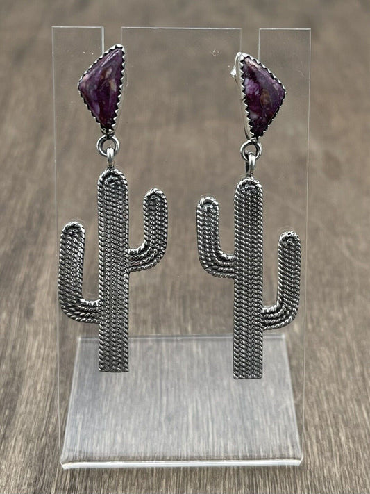 Native American Sterling Silver Navajo Handmade Spiny Oyster Cactus Earring