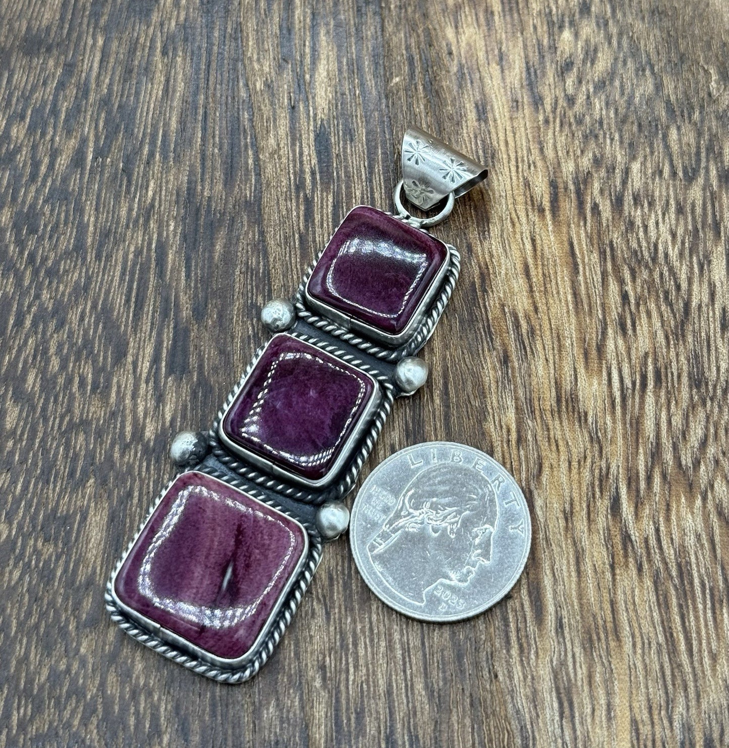 Native Navajo Handmade Sterling Silver Spiny Oyster Shell Drop Pendant