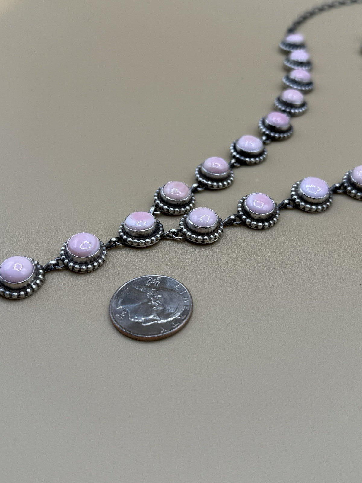Navajo Handmade Sterling Silver Pink Conch Lariat Dangle Necklace Super Long