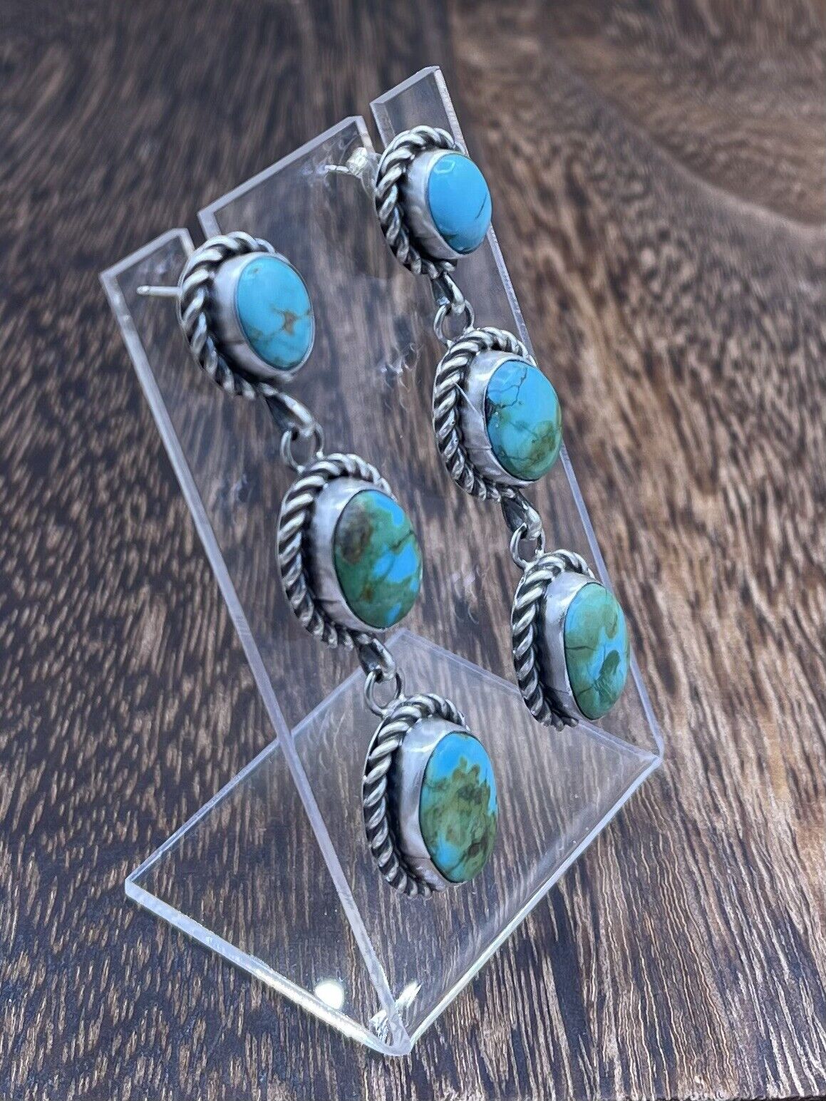 Native American Navajo Handmade Sterling Silver Turquoise Post Dangle Earrings