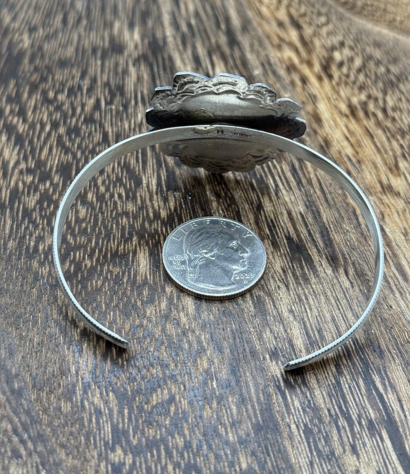 Native Navajo Handmade Sterling Silver Kingman Turquoise Cuff Stamped Bracelet