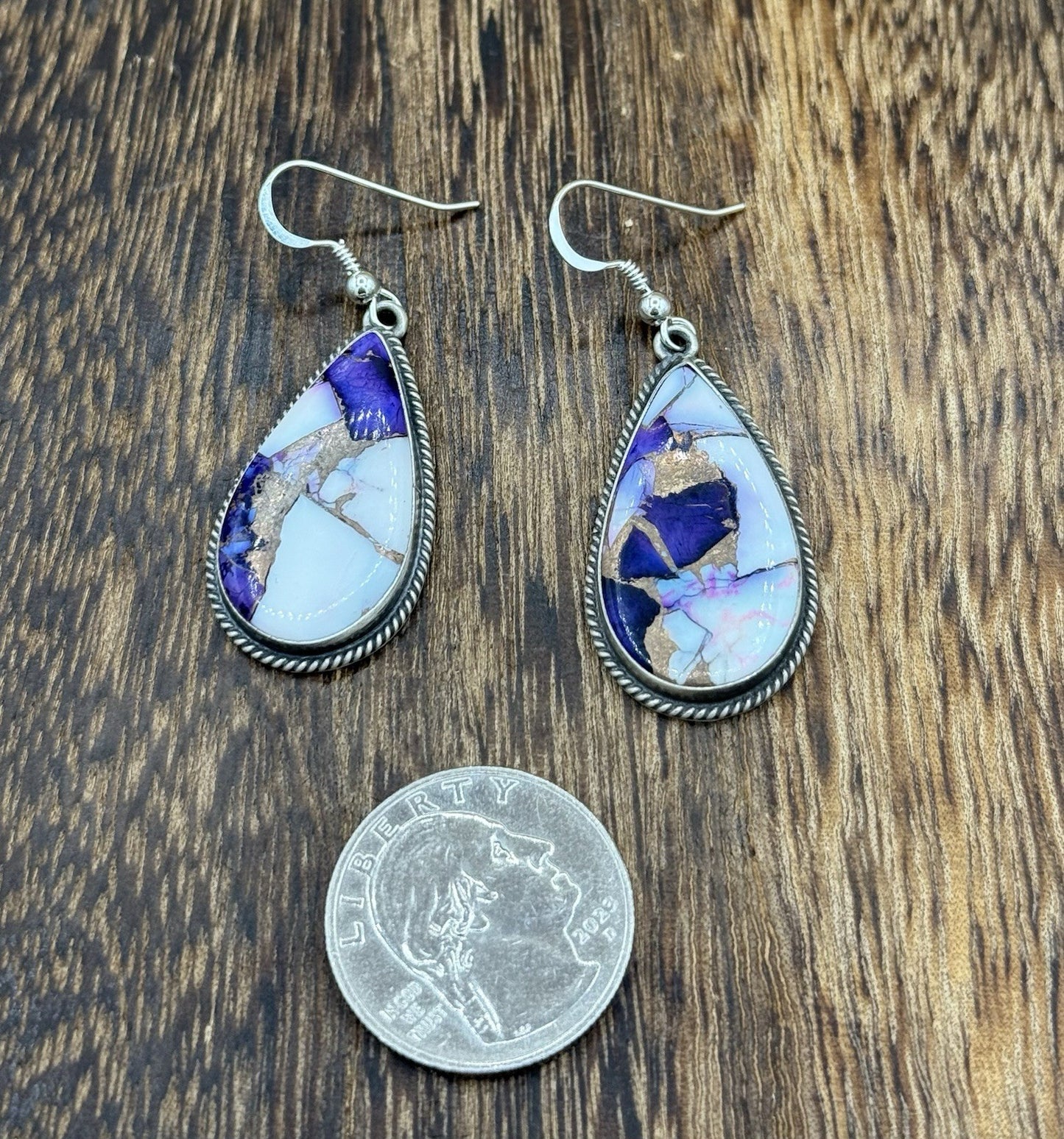 Navajo Handmade Sterling Silver Violet Rose Dahlia Dangle Drop Earrings Byron B.