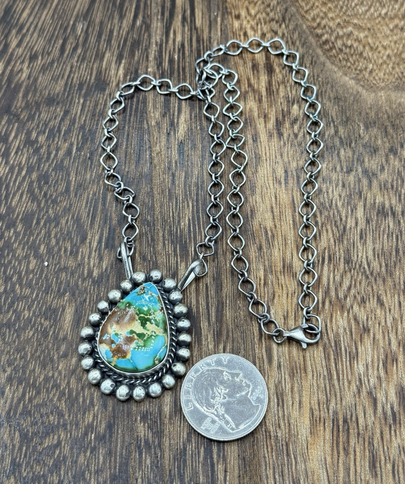 Native Navajo Handmade Sterling Silver Sonoran Gold Turquoise Necklace 18” Large