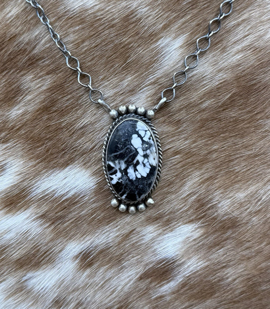 Native American Navajo Handmade Sterling Silver White Buffalo Bar Necklace 18”