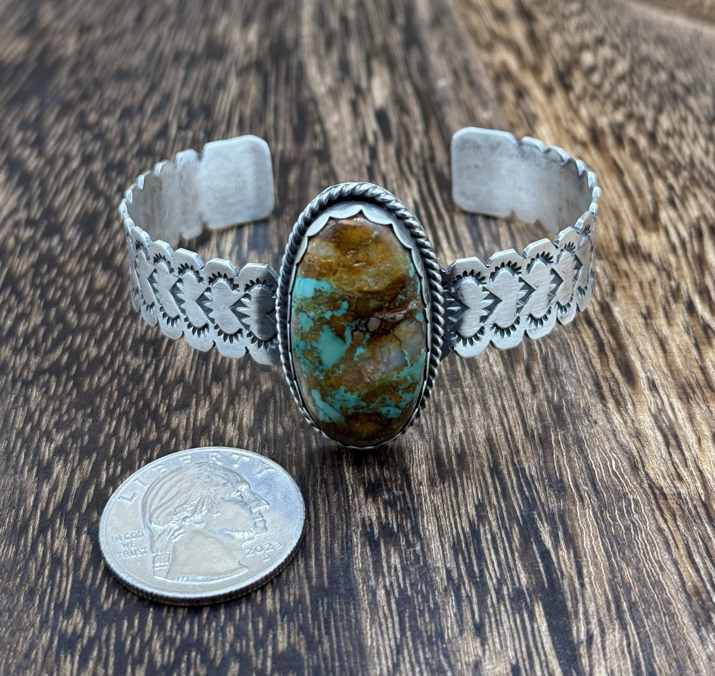 Navajo Handmade Sterling Silver Royston Turquoise Stacker Cuff Bracelet