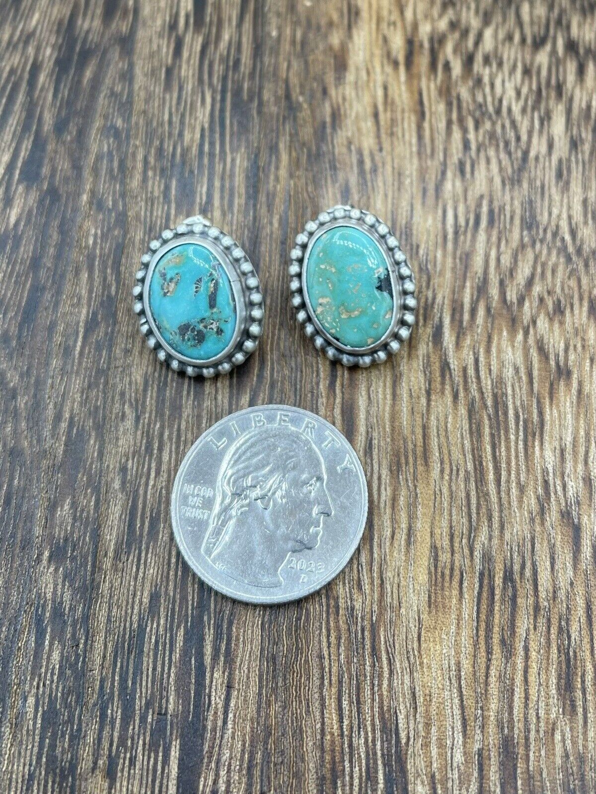 Native American Navajo Handmade Silver Sonoran Turquoise Post Stud Earrings