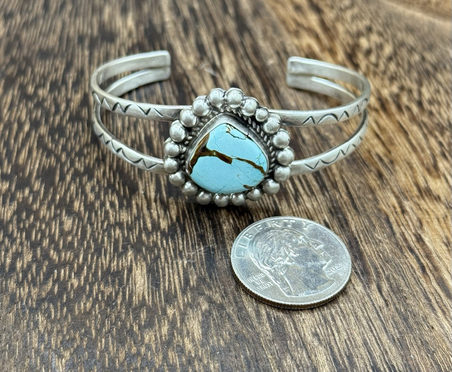 Native Navajo Handmade Sterling Silver Sonoran Gold Turquoise Cuff Bracelet