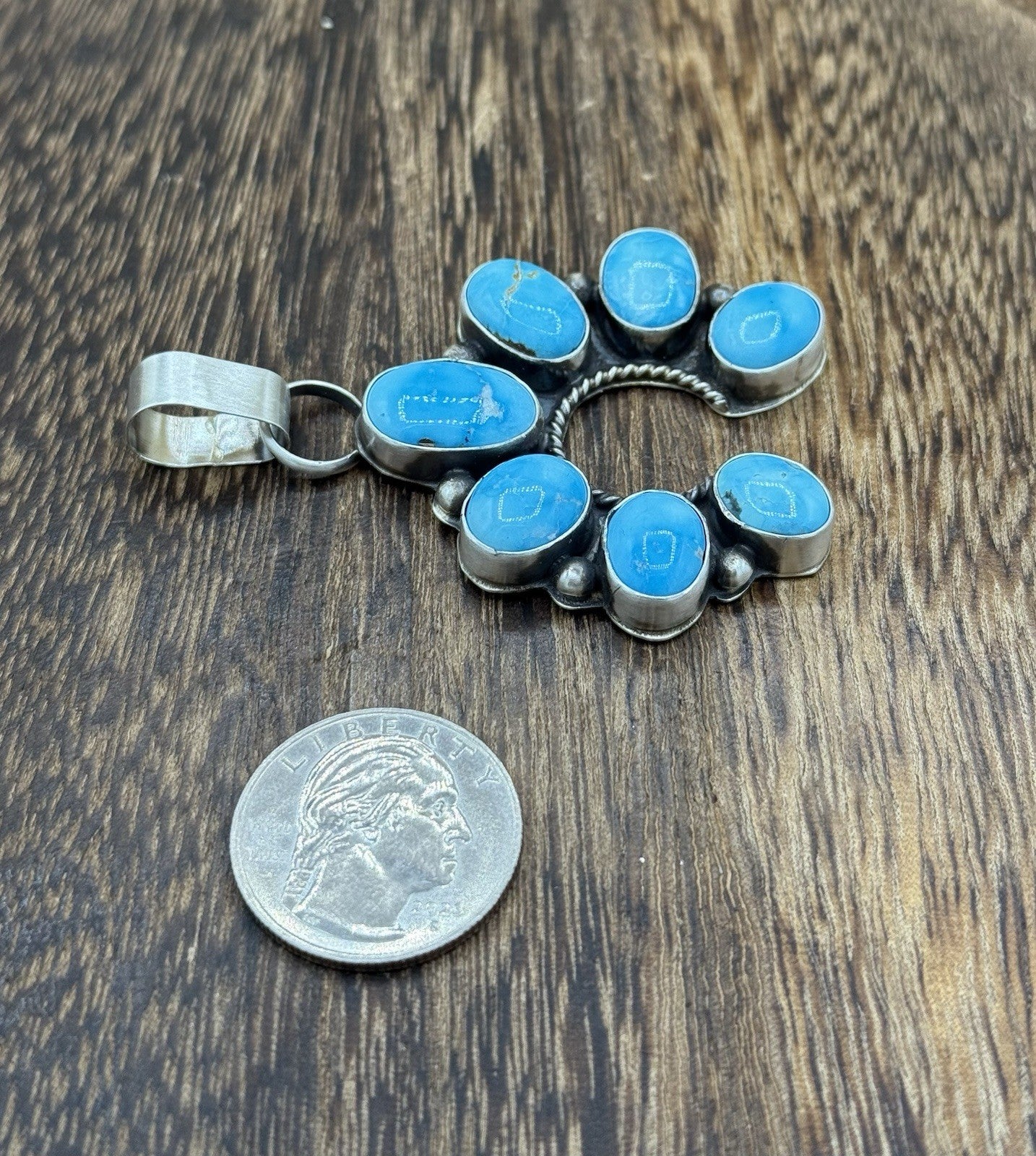 Native Navajo Handmade Sterling Silver Blue Ridge Turquoise Cluster Naja Pendant