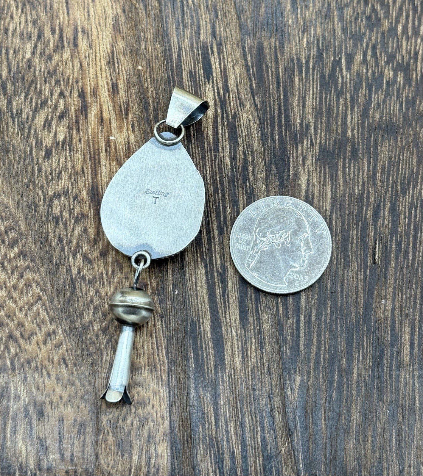 Navajo Handmade Sterling Silver Violet Rose & Blue Dahlia Dangle Blossom Pendant