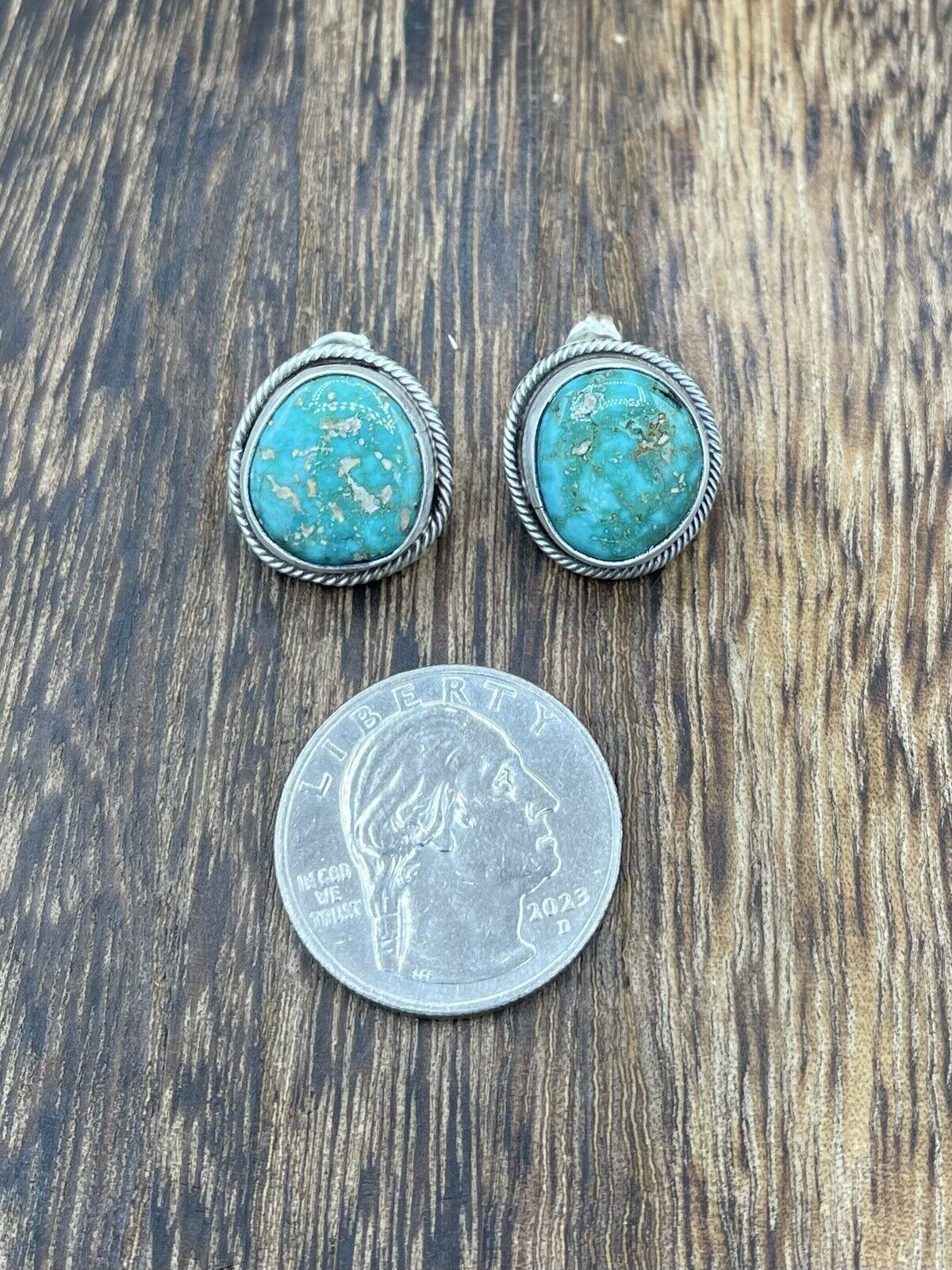 Native American Navajo Handmade Silver Sonoran Turquoise Post Stud Earrings