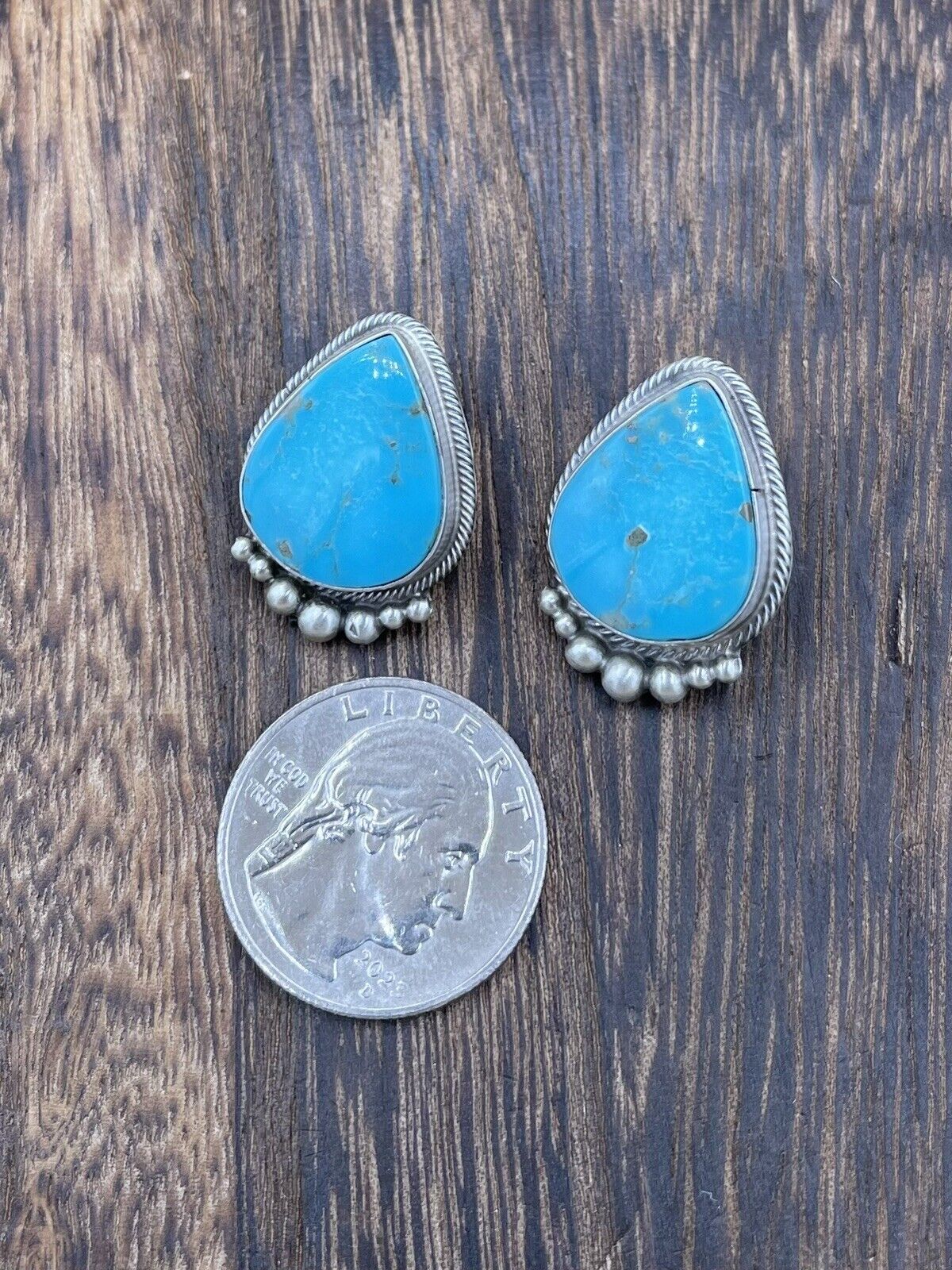 Native American Sterling Silver Navajo Handmade Turquoise Post Stud Earrings