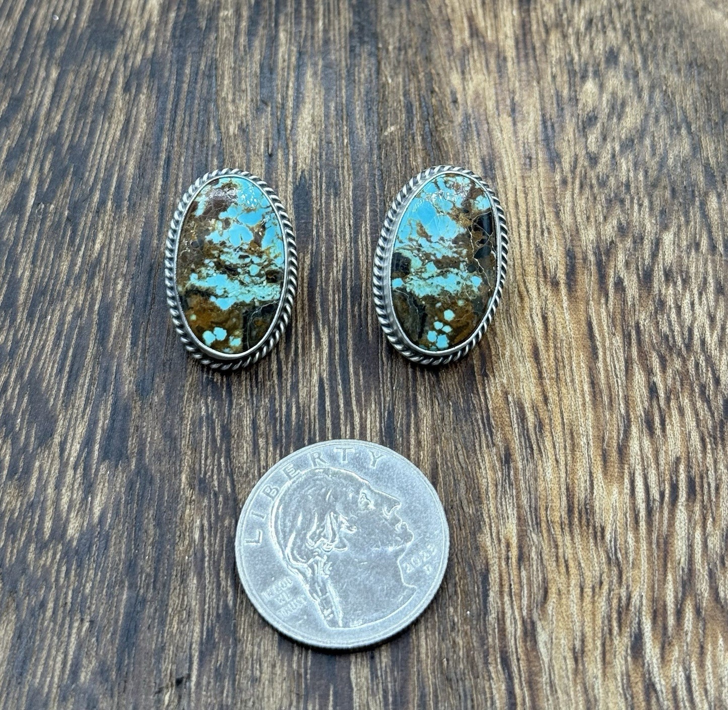 Native Navajo Handmade Sterling Silver Number 8 Turquoise Post Stud Earrings