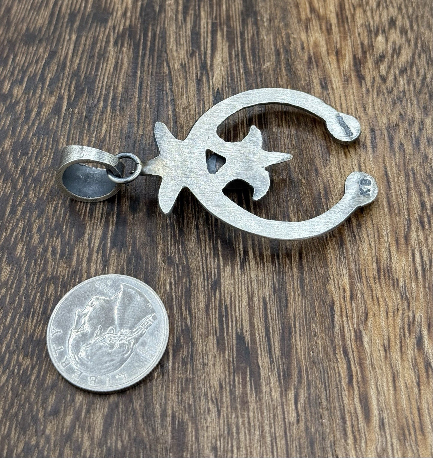 Navajo Handmade Sterling Silver Old Look Golden Hills Turquoise Naja Pendant