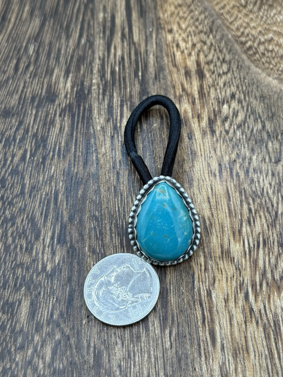 Native American Navajo Handmade Sterling Silver Kingman Turquoise Hair Tie