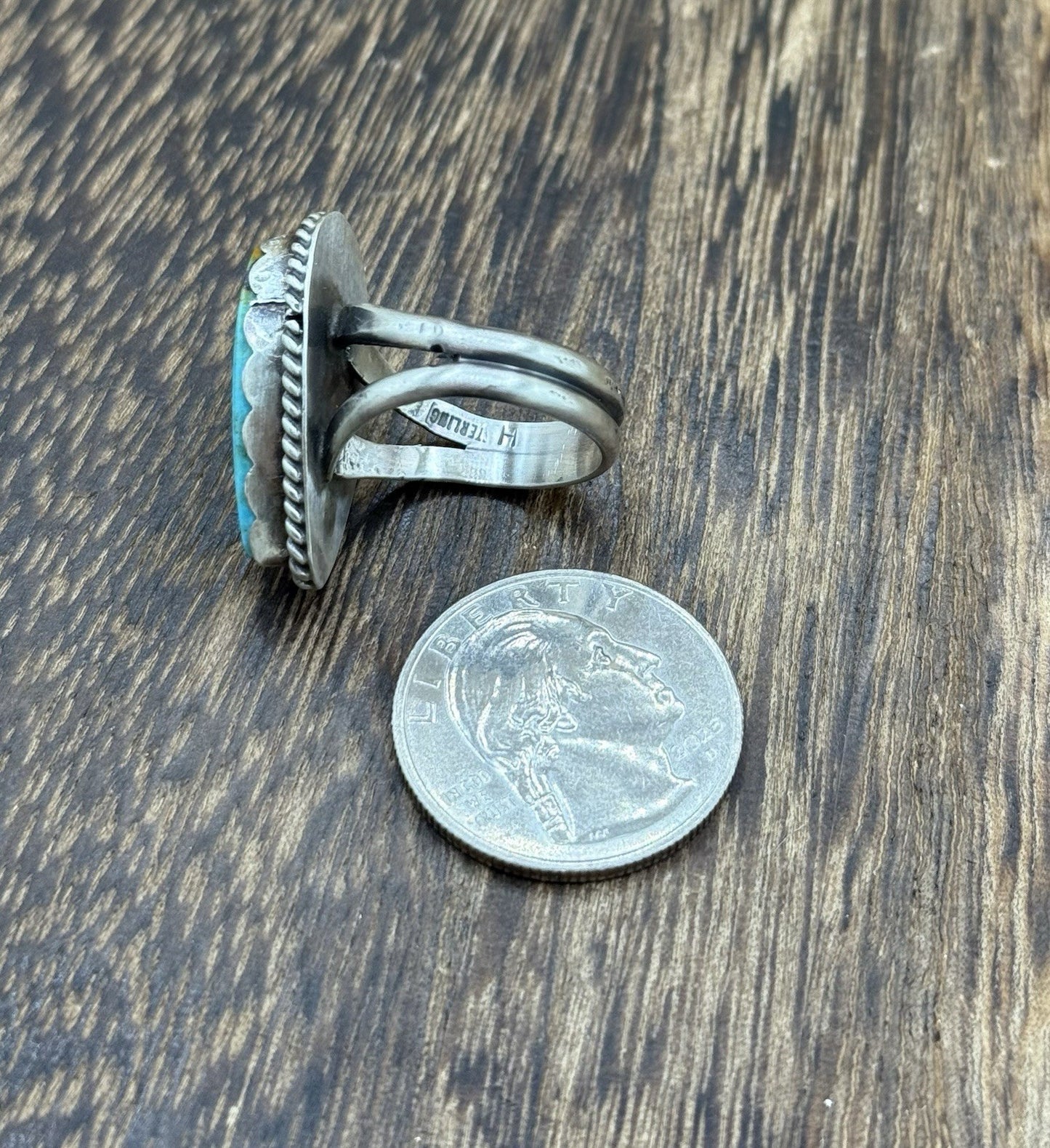 Native American Navajo Handmade Sterling Silver Royston Turquoise Ring Size 8