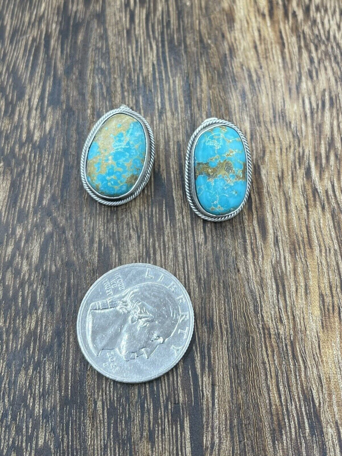 Native American Navajo Handmade Silver Kingman Turquoise Post Stud Earrings