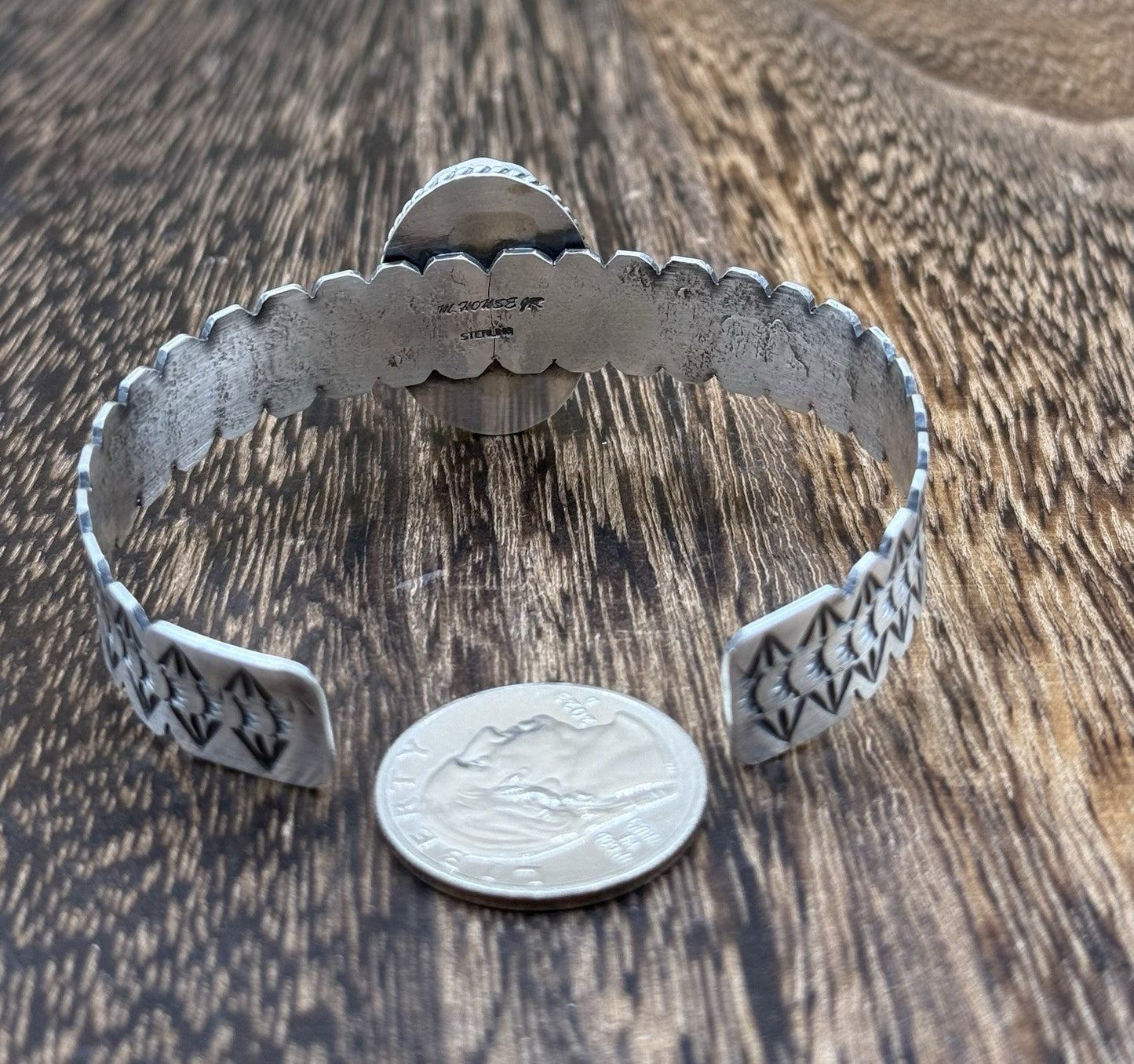 Navajo Handmade Sterling Silver Morenci Turquoise Stacker Cuff Bracelet