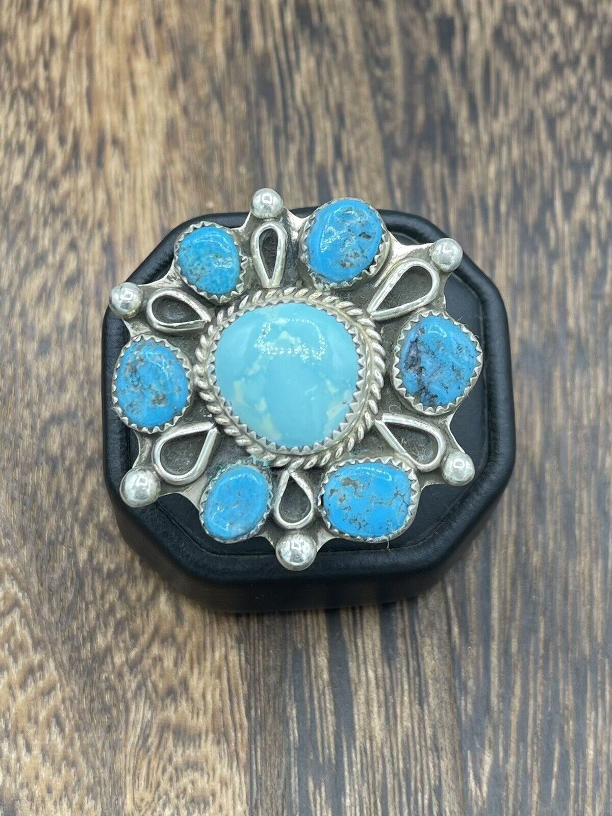 Native American Silver Navajo Handmade Turquoise Adjustable Ring Size 6-11