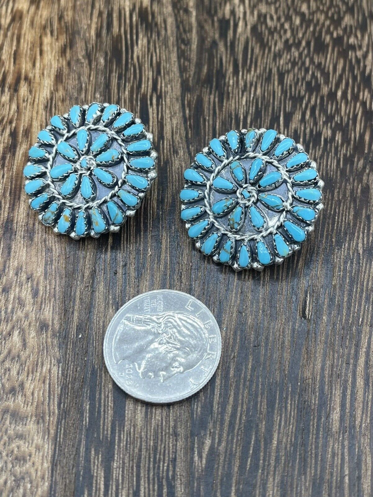 Native American Navajo Handmade Sterling Silver Turquoise Cluster Post earrings