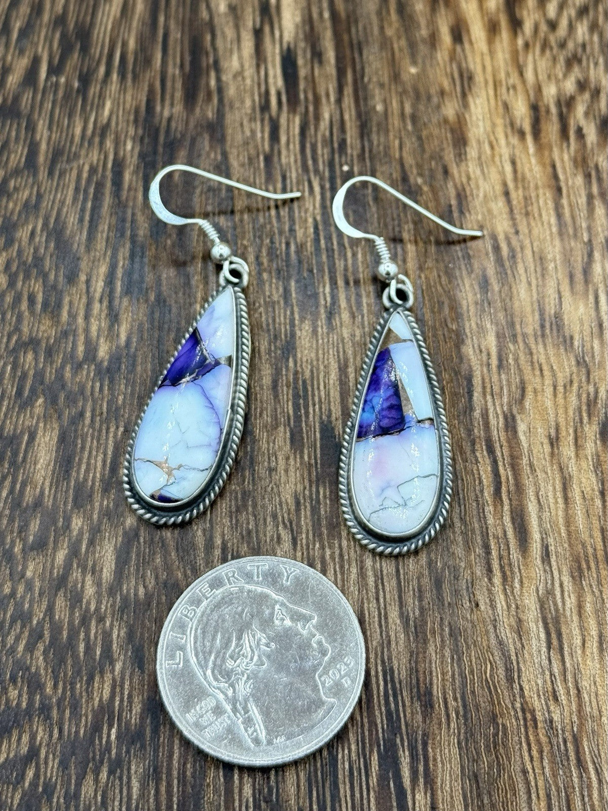Navajo Handmade Sterling Silver Violet Rose Dahlia Dangle Drop Earrings Byron B.