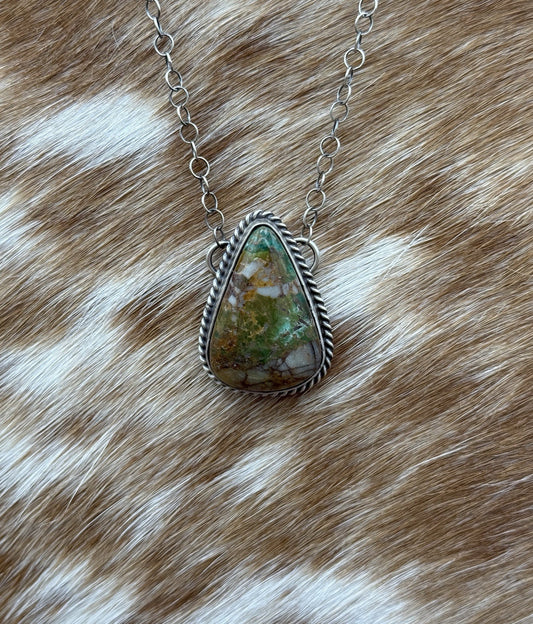 Native Navajo Handmade Sterling Silver Royston Turquoise Bar Necklace 18”