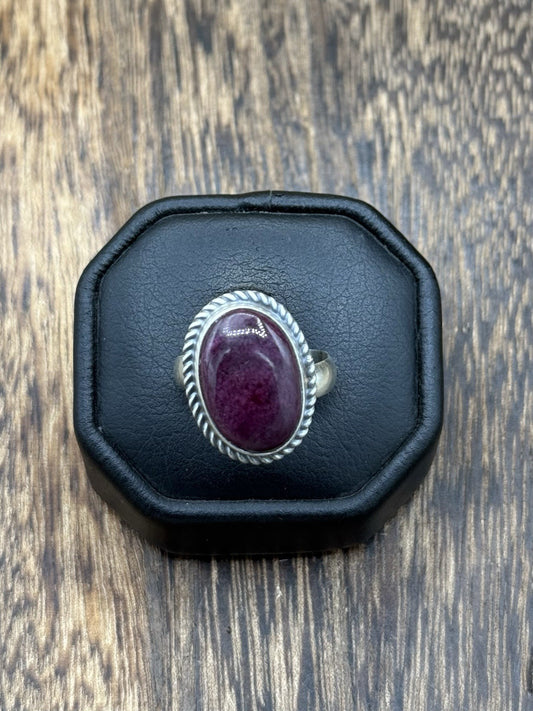 Navajo Handmade Sterling Silver Purple Spiny Oyster Adjustable Ring Size 7 - 10