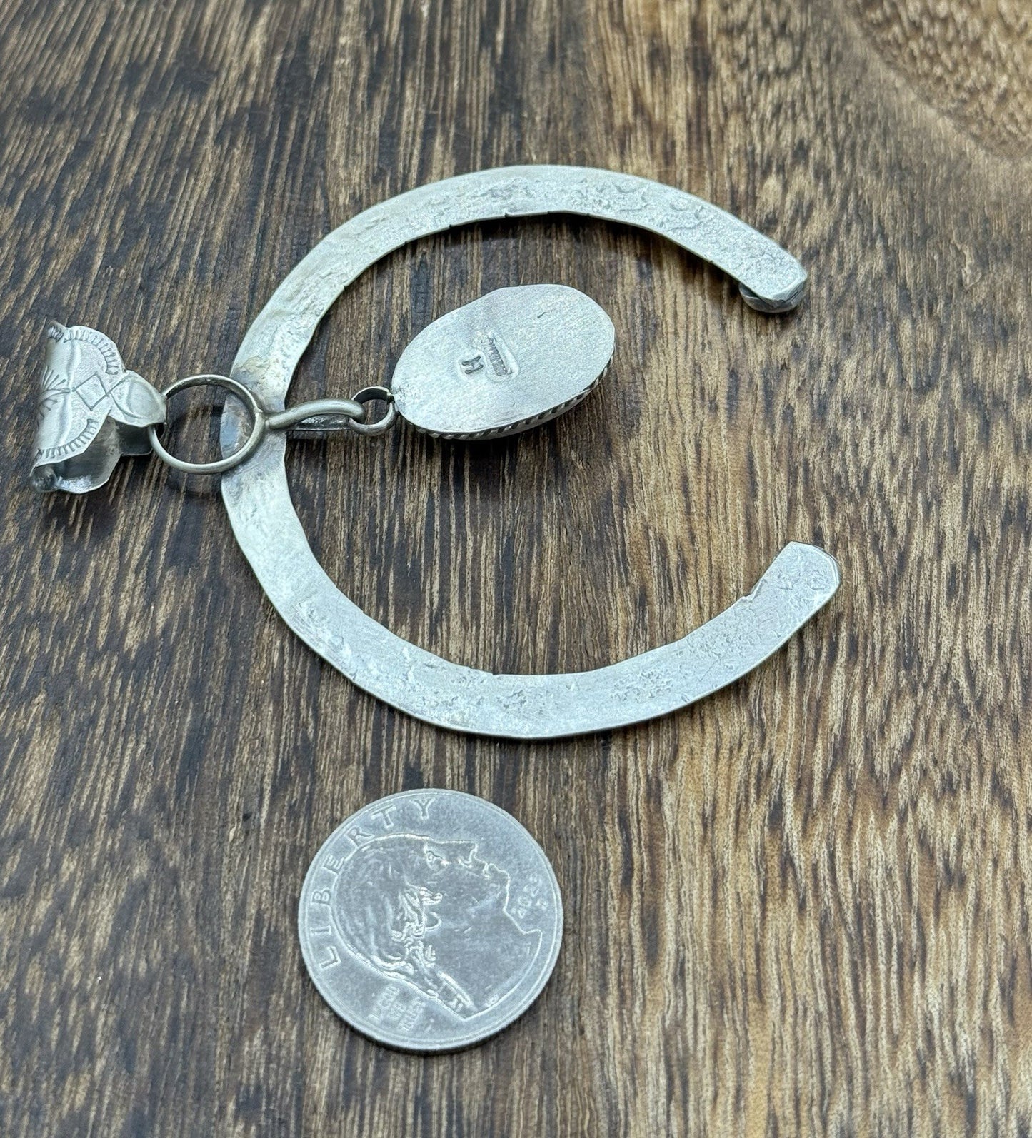 Navajo Handmade Sterling Silver Stamped Red Spiny Oyster Shell Naja Pendant