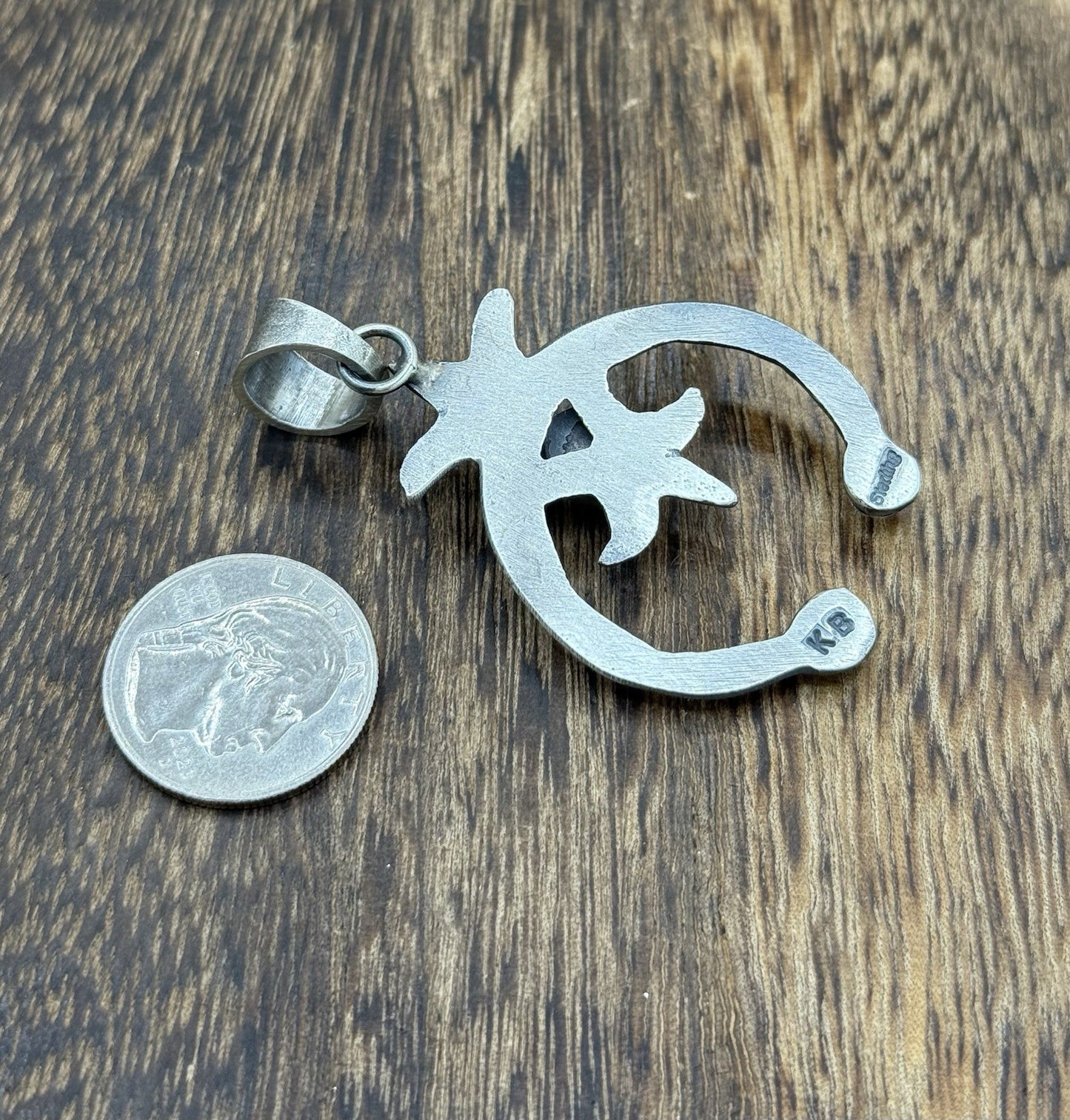 Native American Navajo Handmade Sterling Silver Old Look Pink Conch Naja Pendant