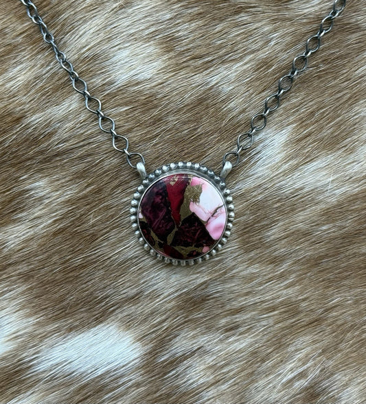 Native American Navajo Handmade Sterling Silver Dahlia Rose Bar Necklace 18”