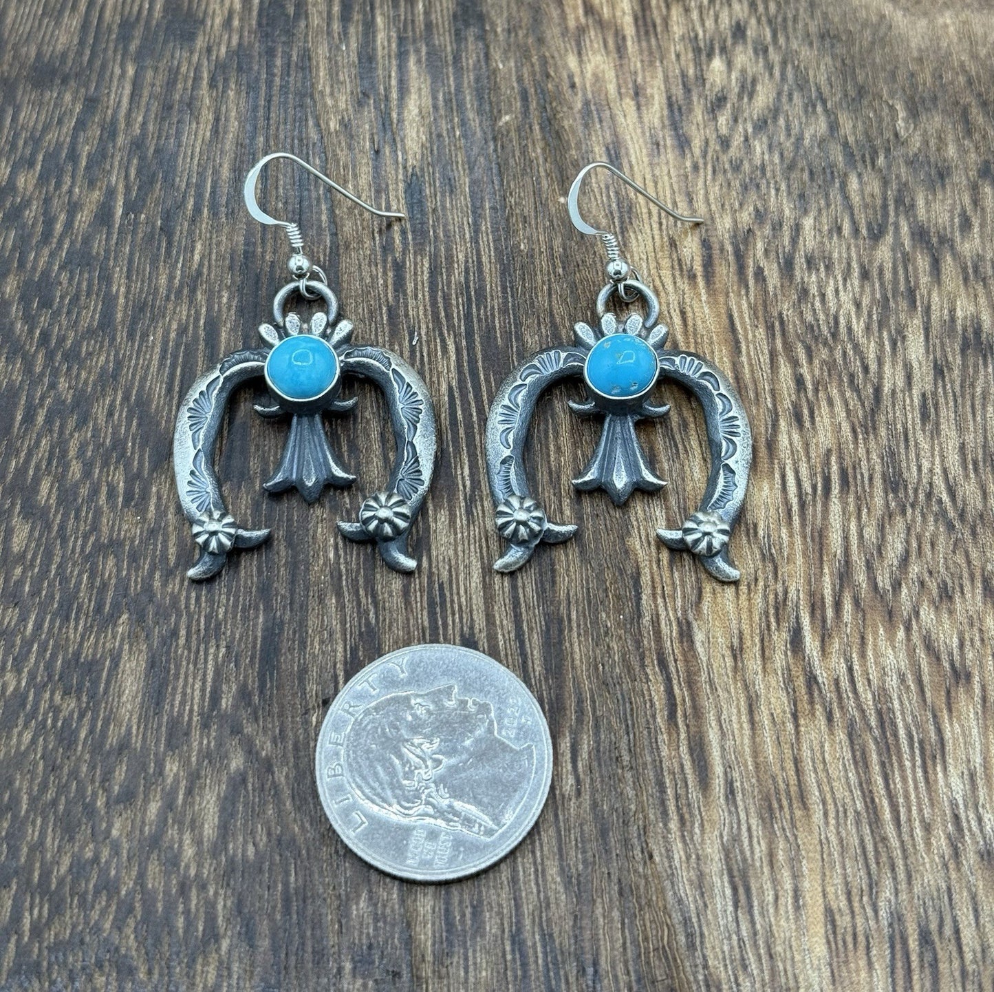 Navajo Handmade Sterling Silver Old Look Kingman Turquoise Earrings Kevin Billah