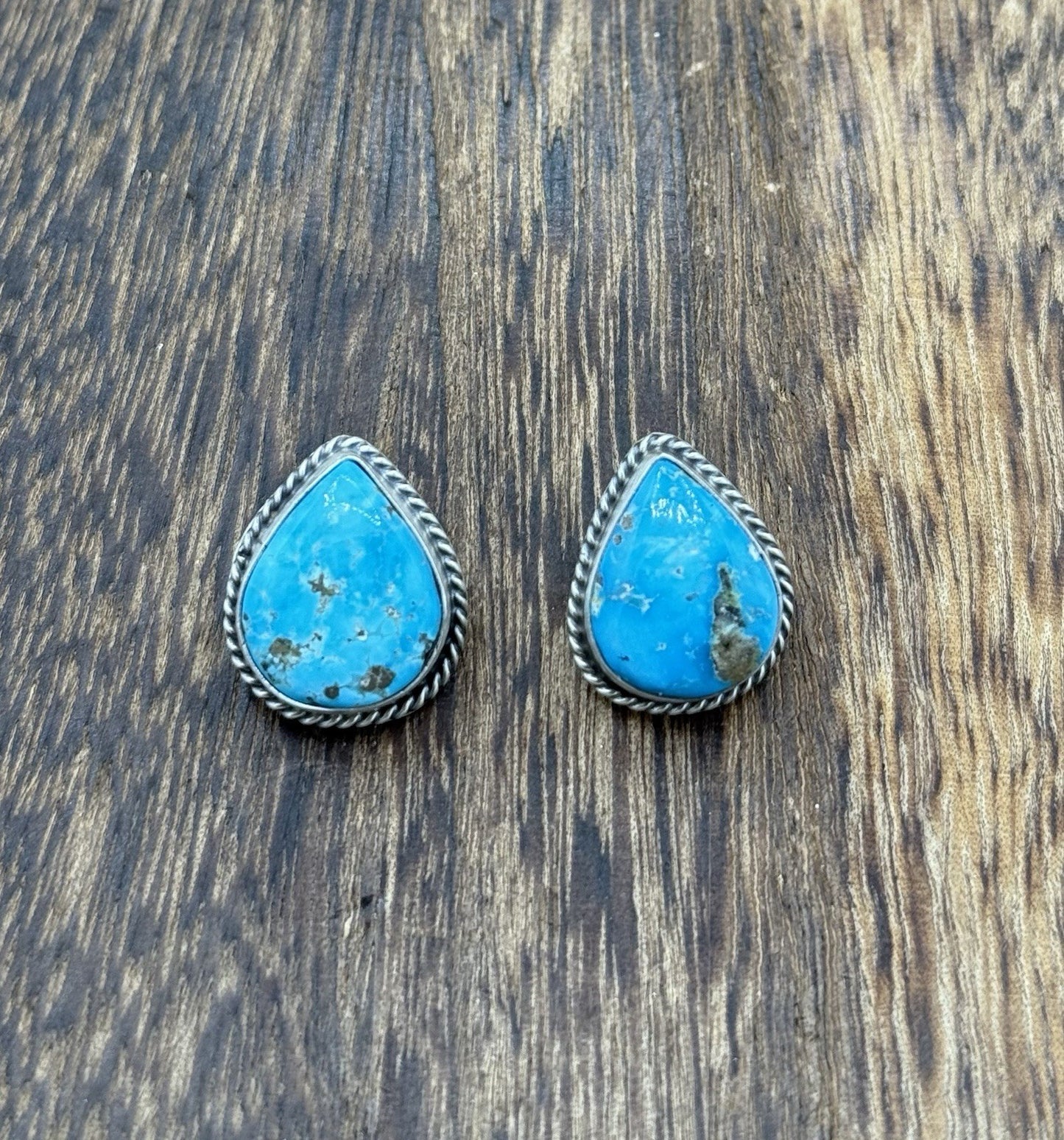 Native Navajo Handmade Sterling Silver Blue Bird Turquoise Post Stud Earrings