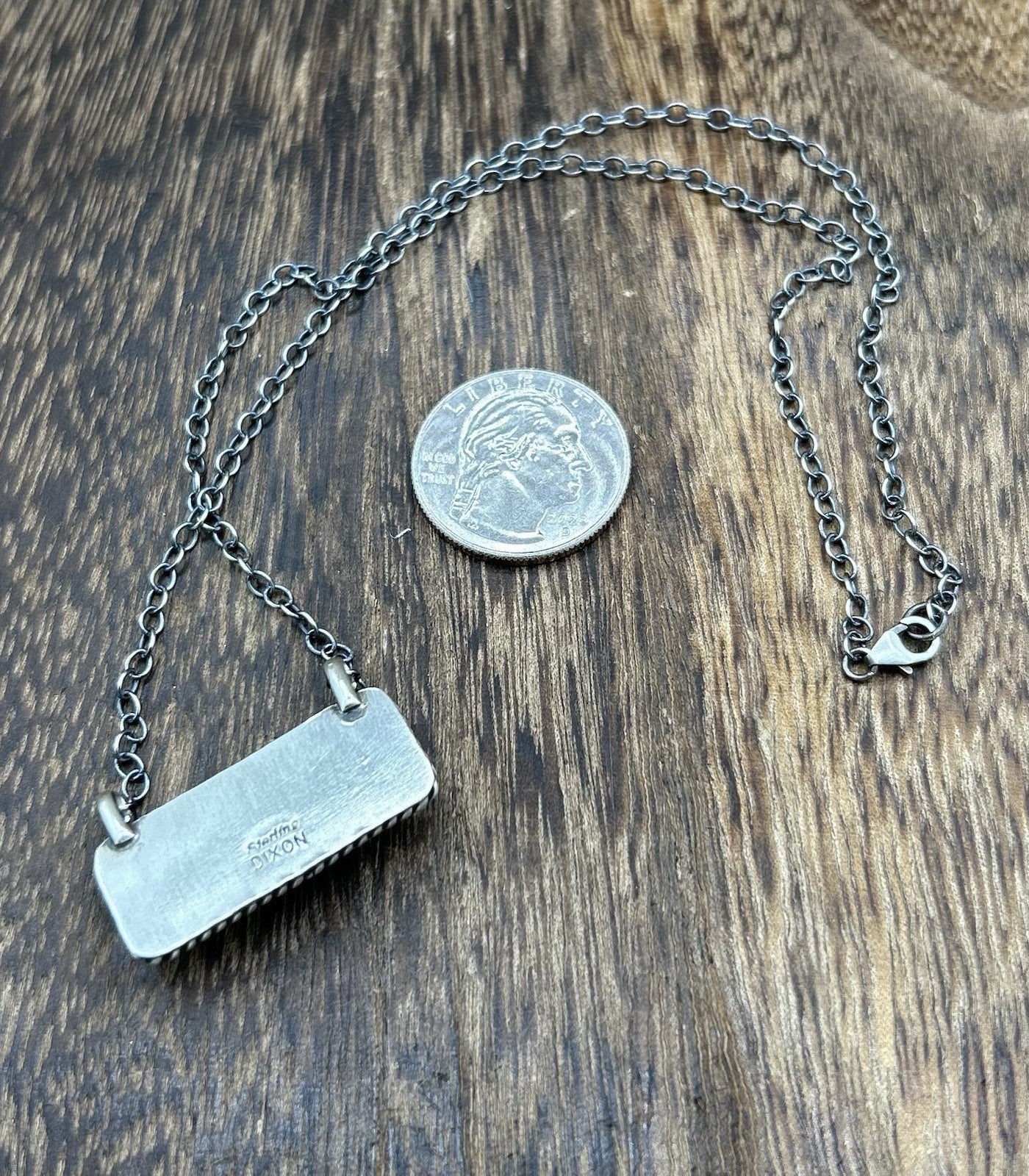 Navajo Handmade Sterling Silver Kingman Turquoise Bar Necklace 16”