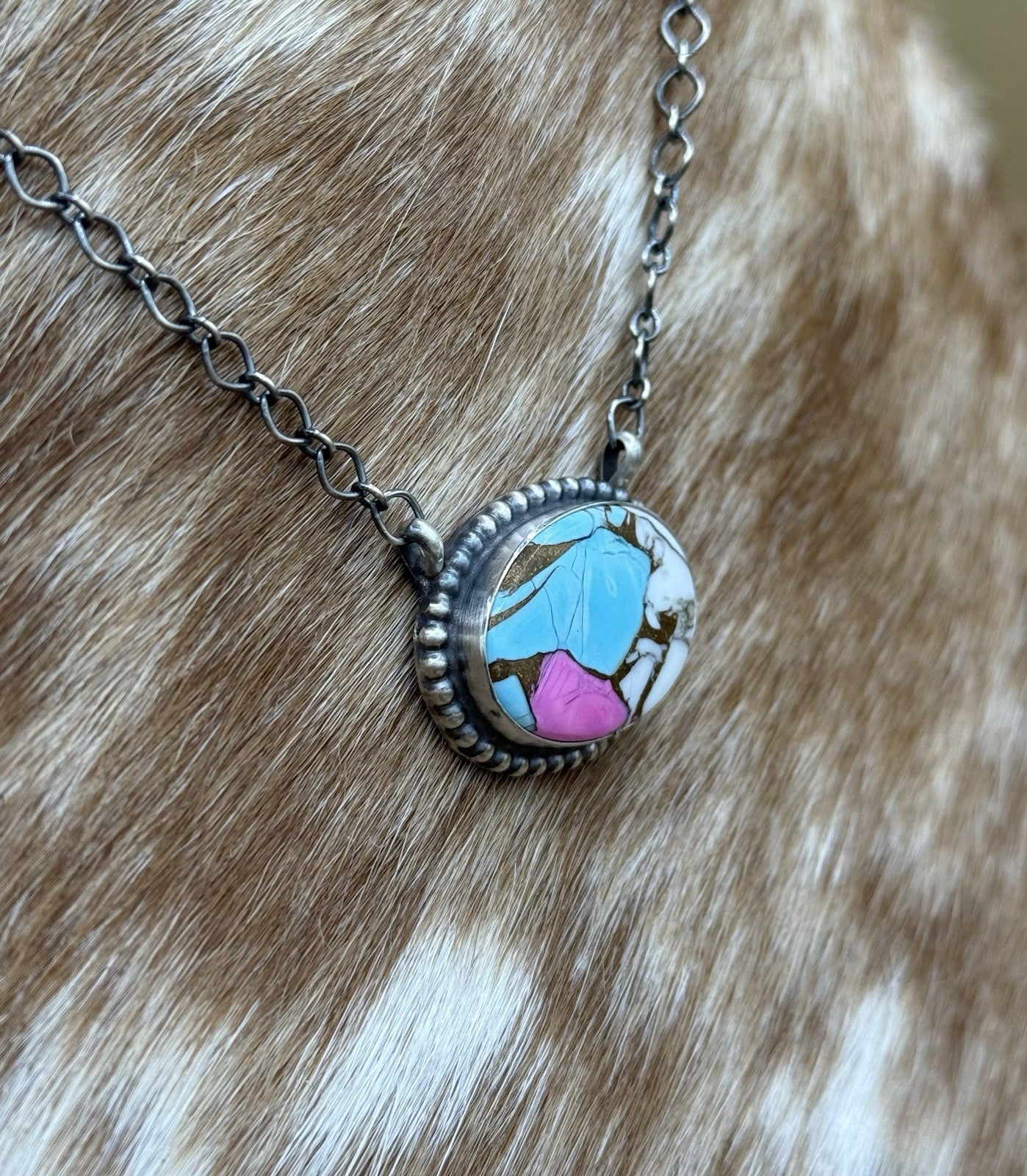 Native Navajo Handmade Sterling Silver Cotton Candy Dahlia Bar Necklace 18”