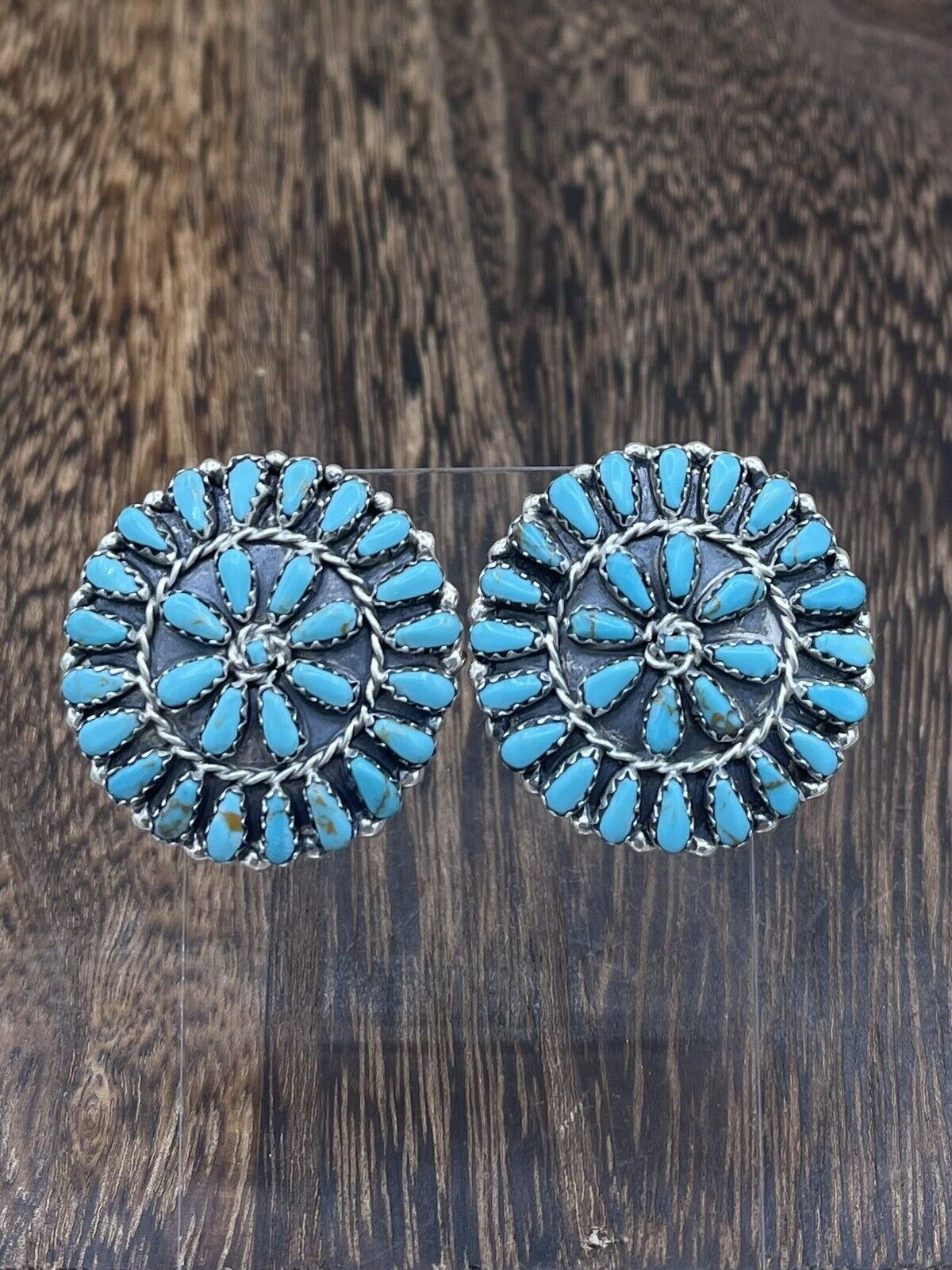 Native American Navajo Handmade Sterling Silver Turquoise Cluster Post earrings