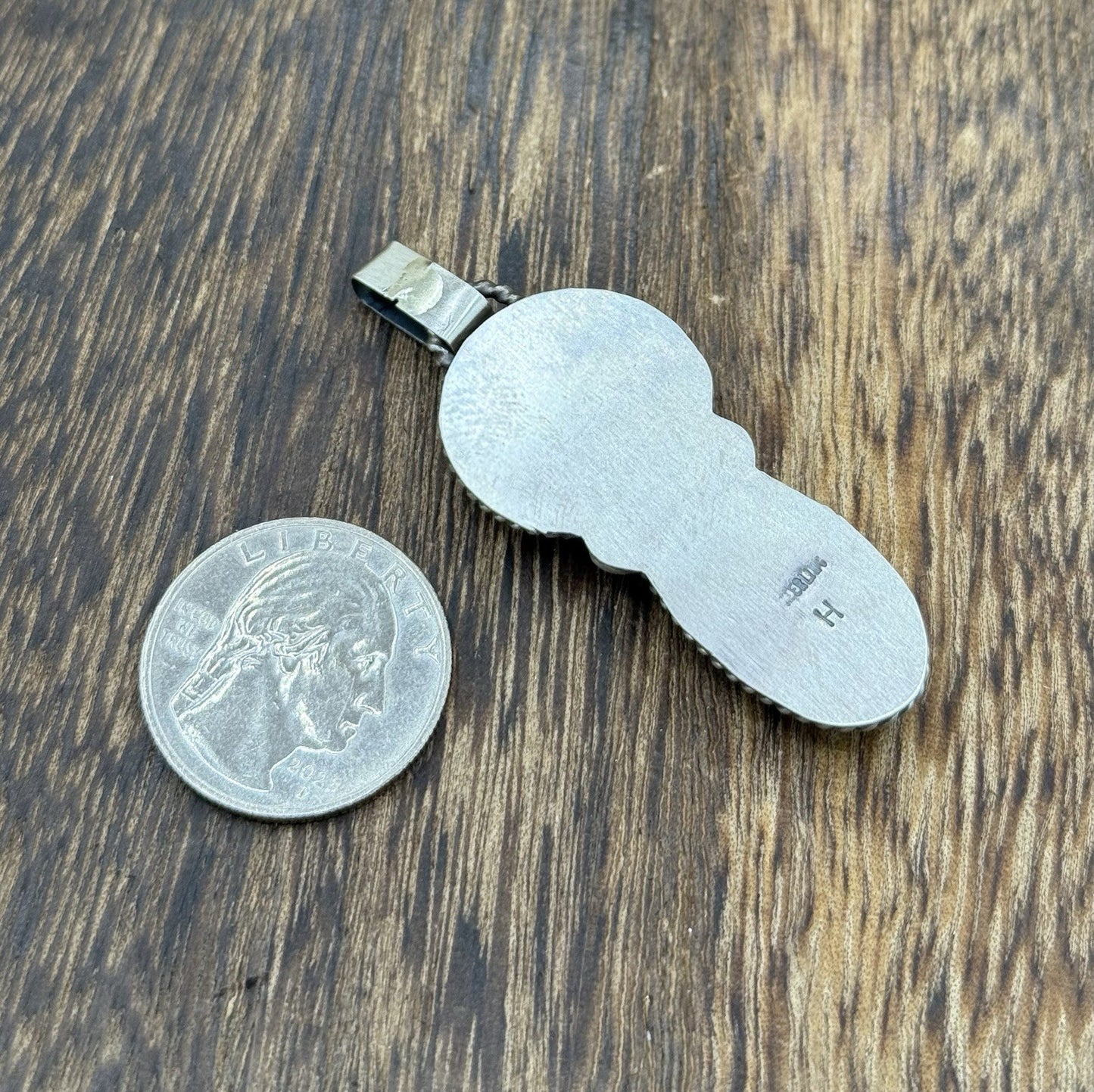 Navajo Handmade Sterling Silver White Water Turquoise Liberty Dime Coin Pendant