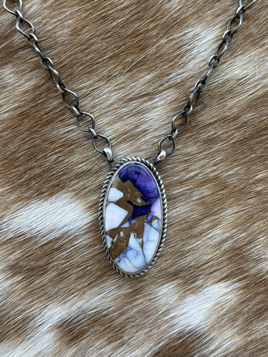 Navajo Handmade Sterling Silver Violet Rose Bar Necklace 18” By Tricia Smith