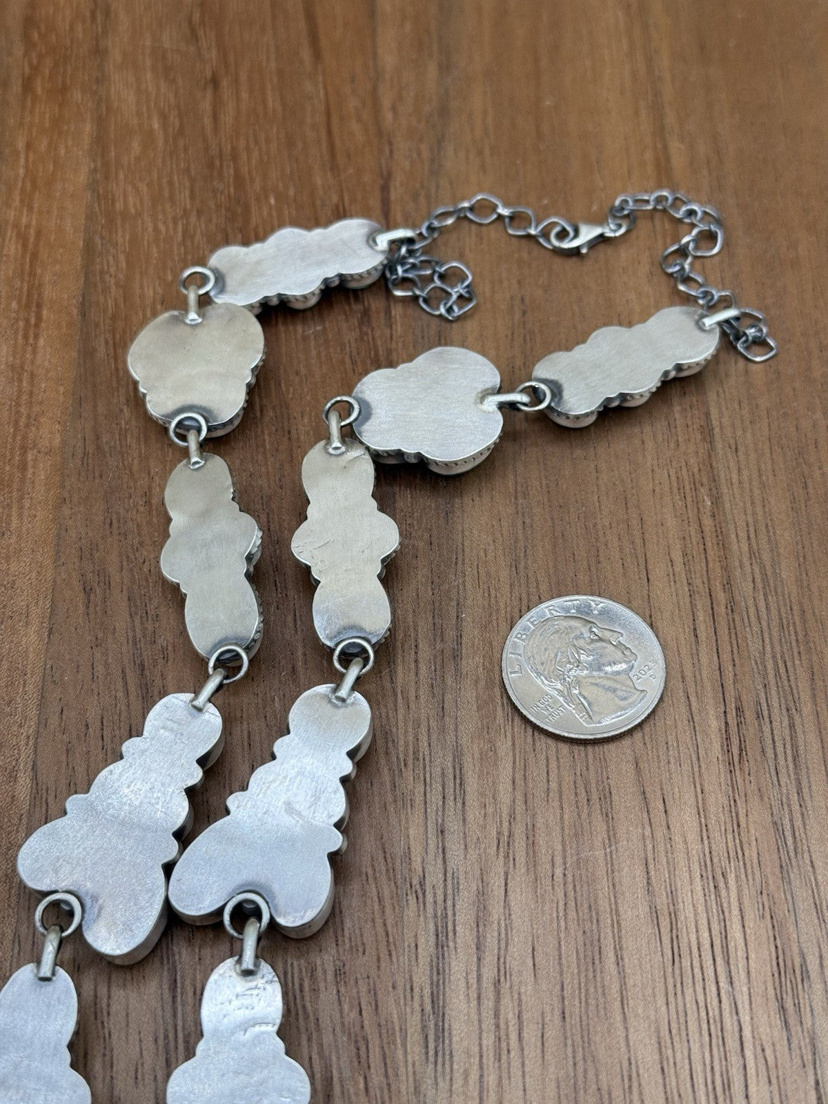 Navajo Handmade Sterling Silver Sonoran Gold Turquoise Cluster Lariat Necklace