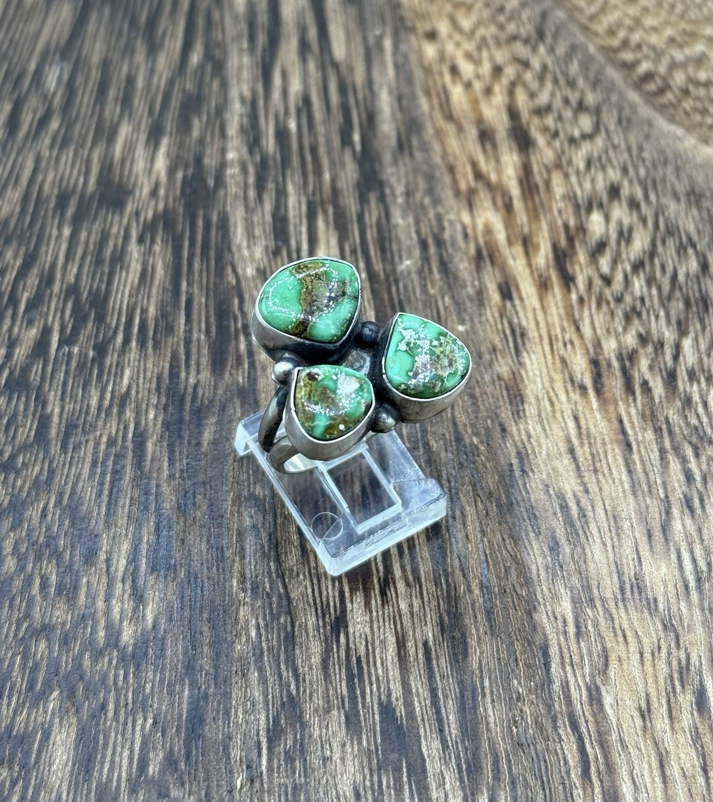 Navajo Handmade Sterling Silver Sonoran Gold Turquoise Cluster Ring Size 7