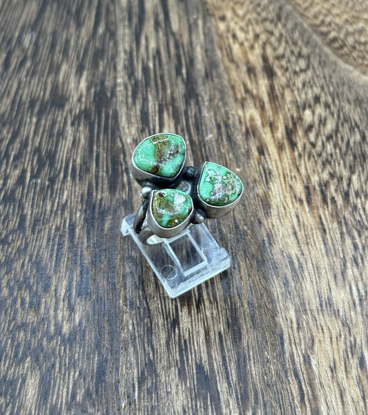 Navajo Handmade Sterling Silver Sonoran Gold Turquoise Cluster Ring Size 7