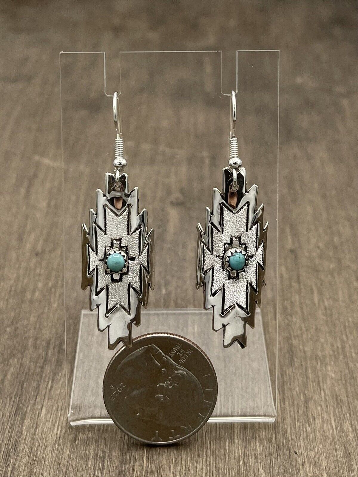 Native American Sterling Silver Navajo Handmade Turquoise Dangle Earrings