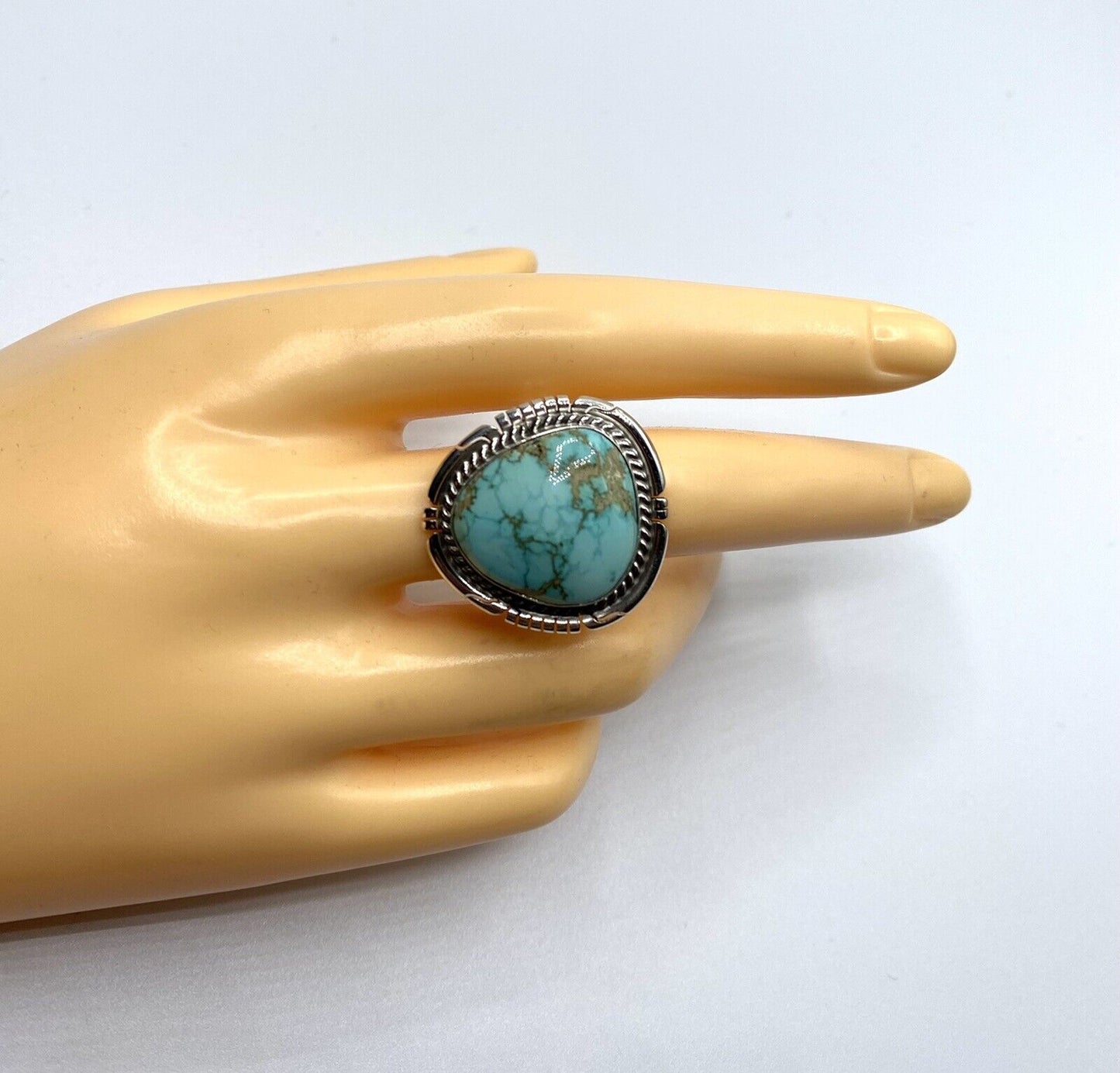 Native American Sterling Navajo Handmade Sonoran Rose Turquoise Ring Size 9