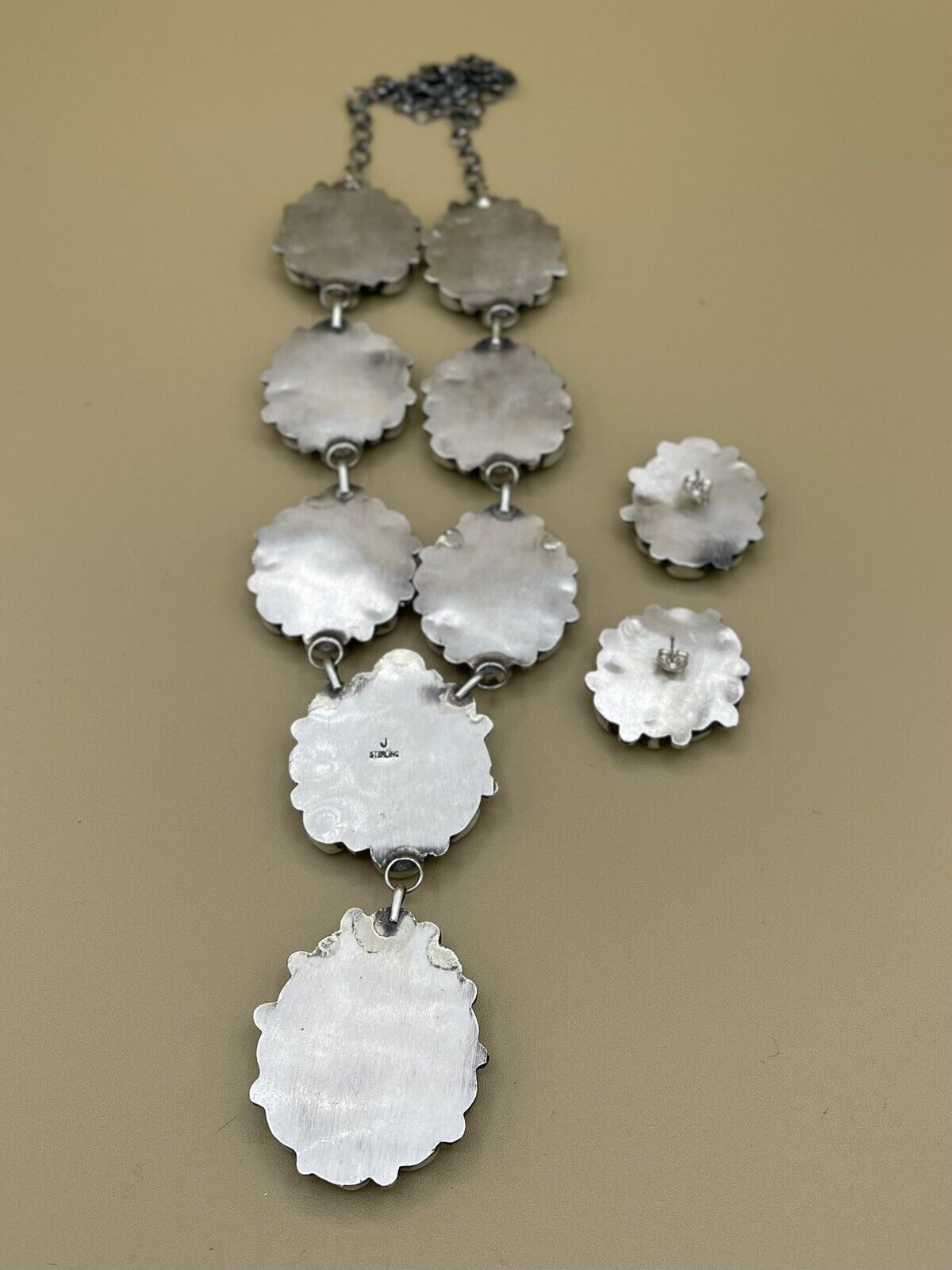 Native Navajo Handmade Silver Golden Hills Turquoise Cluster Lariat Necklace 24”