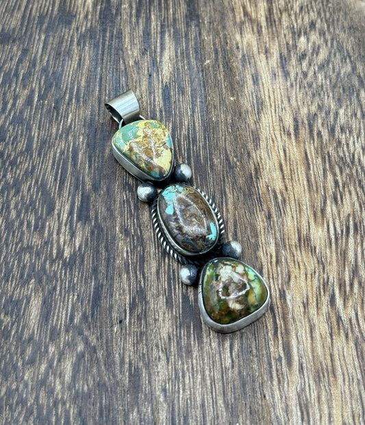 Navajo Handmade Sterling Silver Royston Turquoise Cluster Drop Pendant