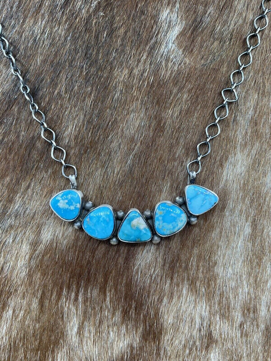 Native American Navajo Handmade Silver Sonoran Bella Turquoise Bar Necklace 18”