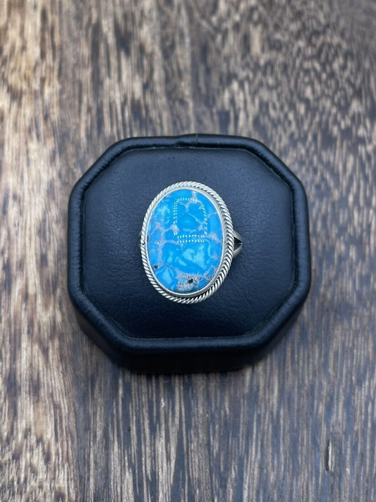 Native American Navajo Handmade Silver Kingman Turquoise Old Look Ring Size 7