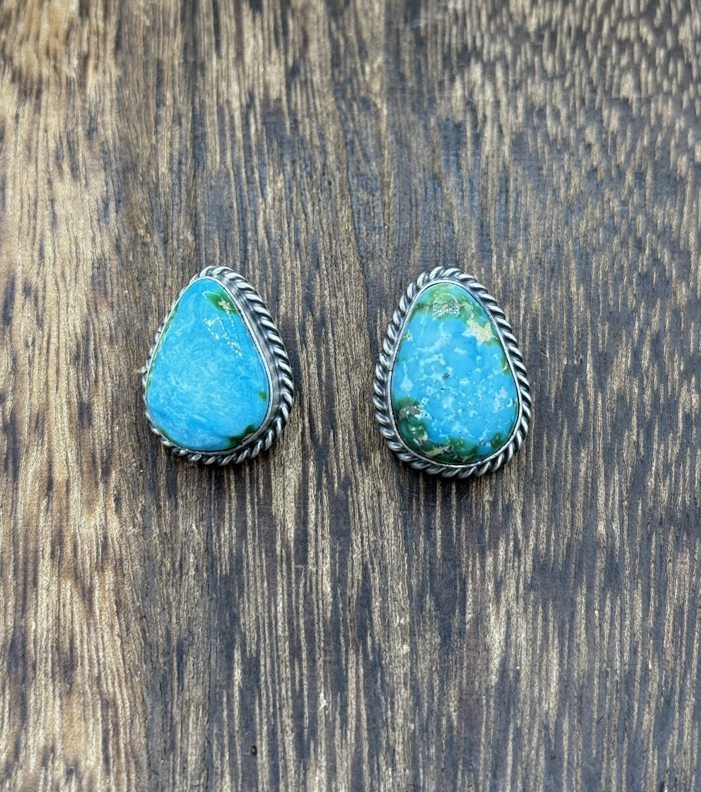 Navajo Handmade Sterling Silver Sonoran Gold Turquoise Post Stud Earrings