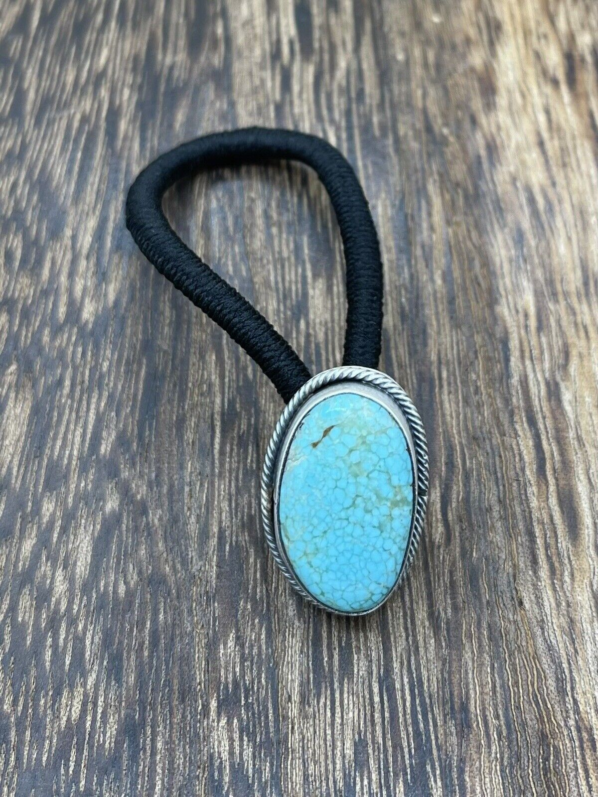 Native American Navajo Handmade Sterling Silver Turquoise Hair Tie Scott Skeets