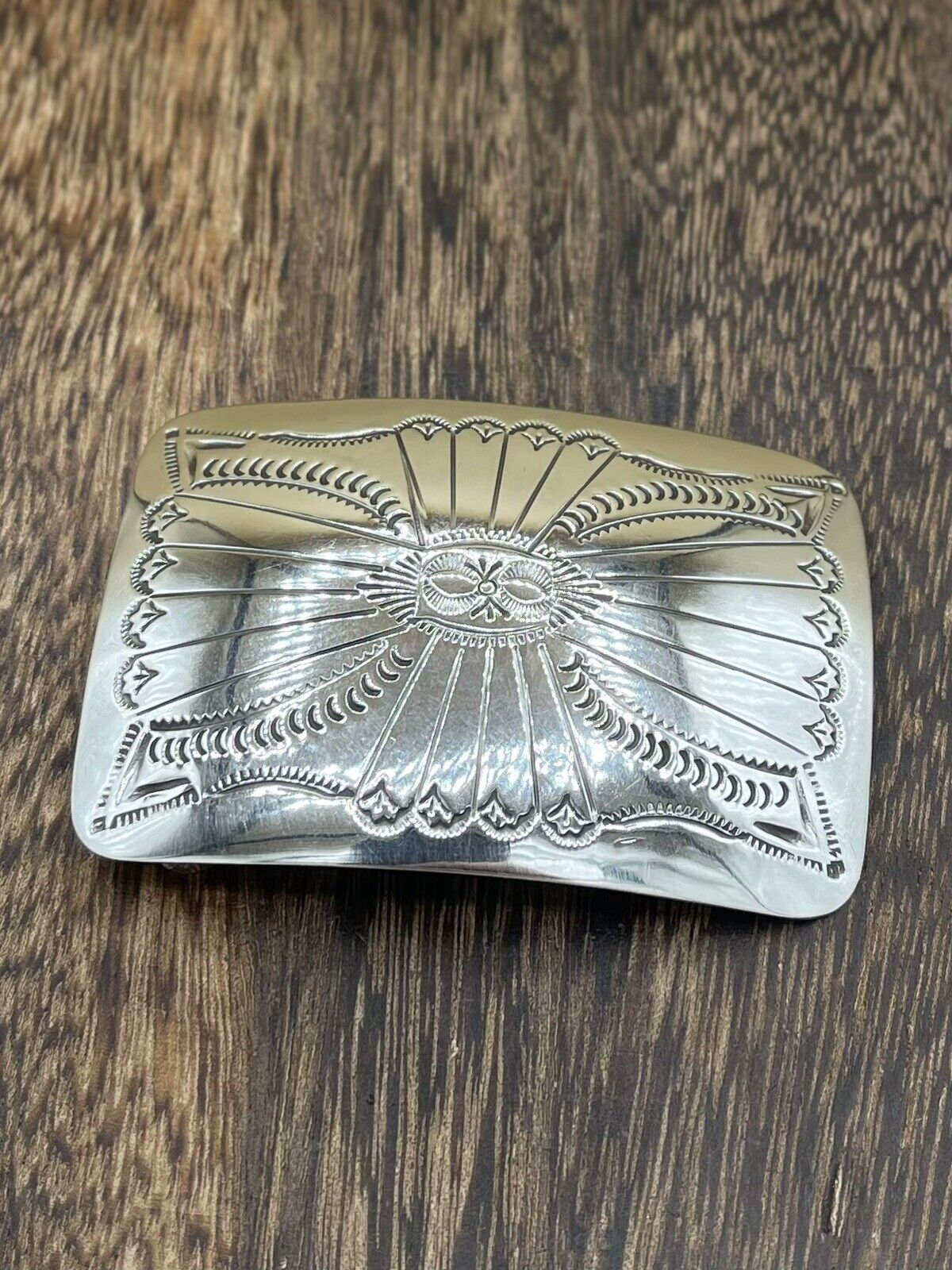 Native American Navajo Handmade Shiny Sterling Silver Belt Buckle By Joann Begay