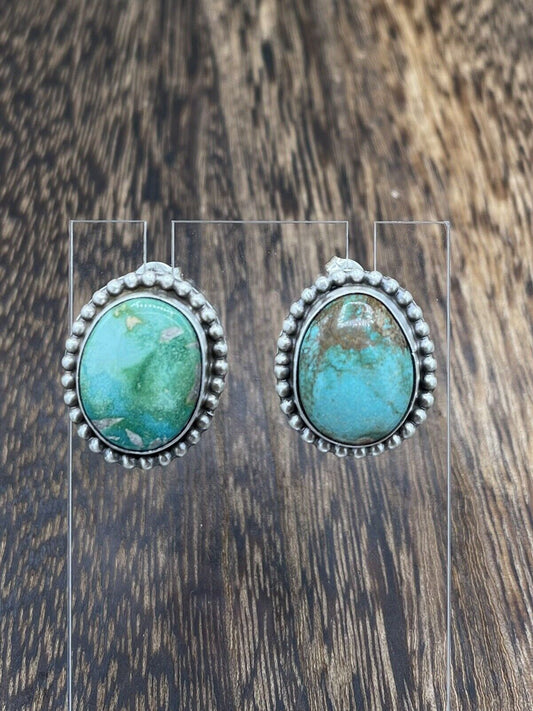 Native American Navajo Handmade Silver Sonoran Turquoise Post Stud Earrings