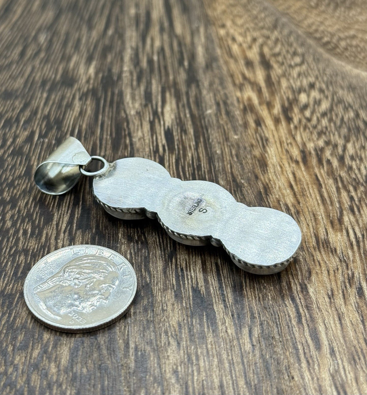 Navajo Handmade Sterling Silver Orange Spiny Oyster  Cluster Drop Pendant